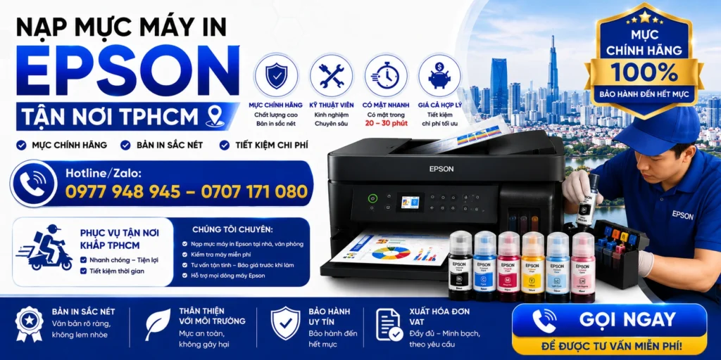 Dịch vụ nạp mực máy in Epson tận nơi tại TPHCM nhanh chóng, uy tín