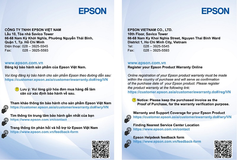 Chính sách bảo hành sản phẩm Epson tại TPHCM