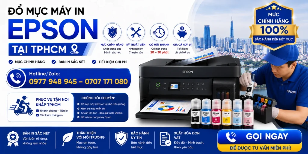 Dịch vụ Đổ mực máy in Epson tại nhà tại TPHCM nhanh chóng, uy tín