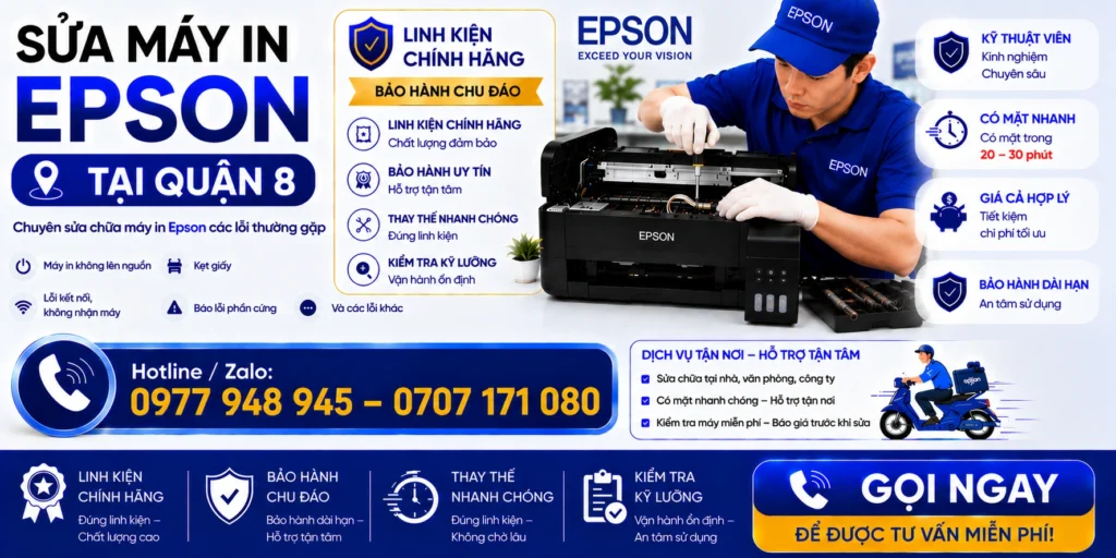 Sửa Máy In Epson Quận 8 Uy Tín Giá Rẻ – Báo Giá Trước Khi Làm 1 sua may in epson quan 8